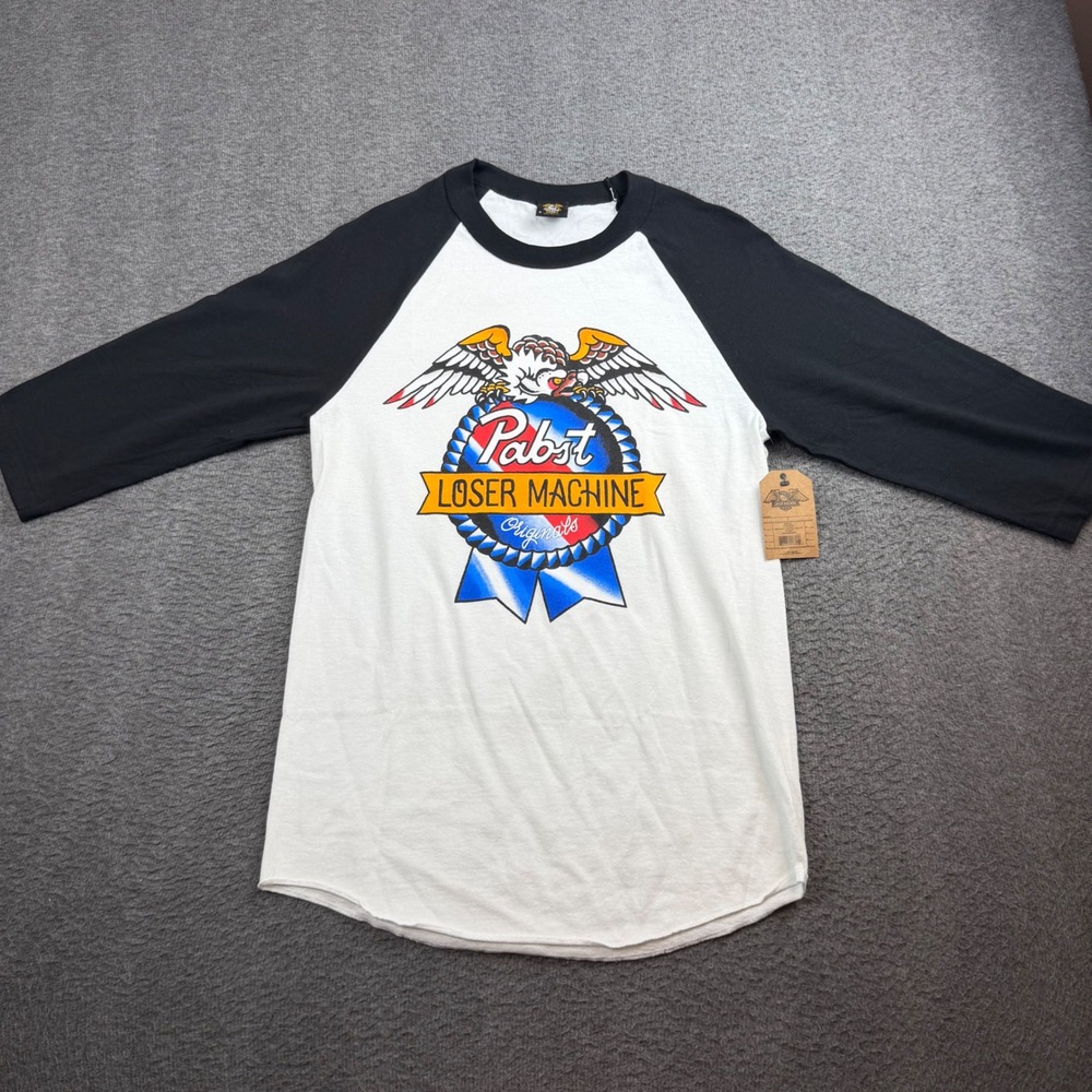 Loser Machine Pabst Raglan Women Small White/Black 3/4 Sleeve Eagle Graphic Tee